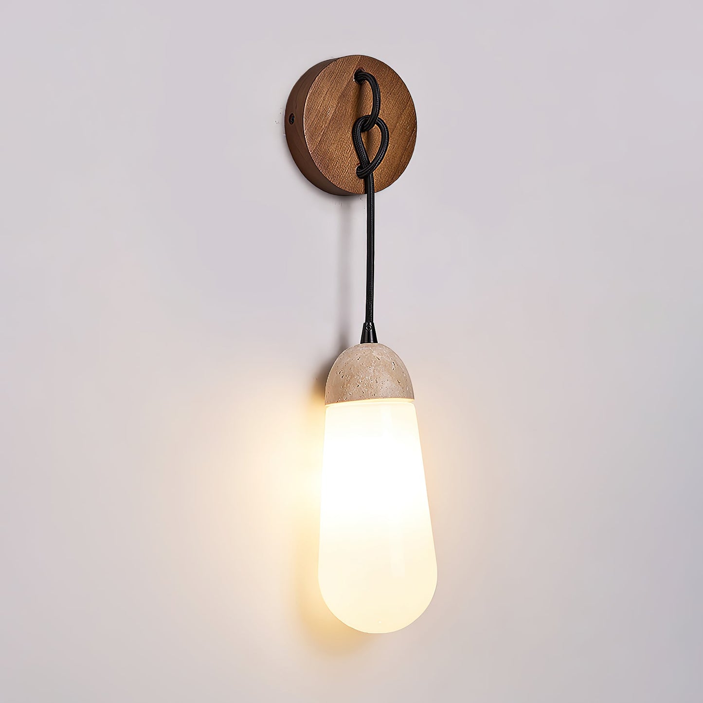 Denton Wall Lamp - Modern Travertine & Walnut Wood Sconce