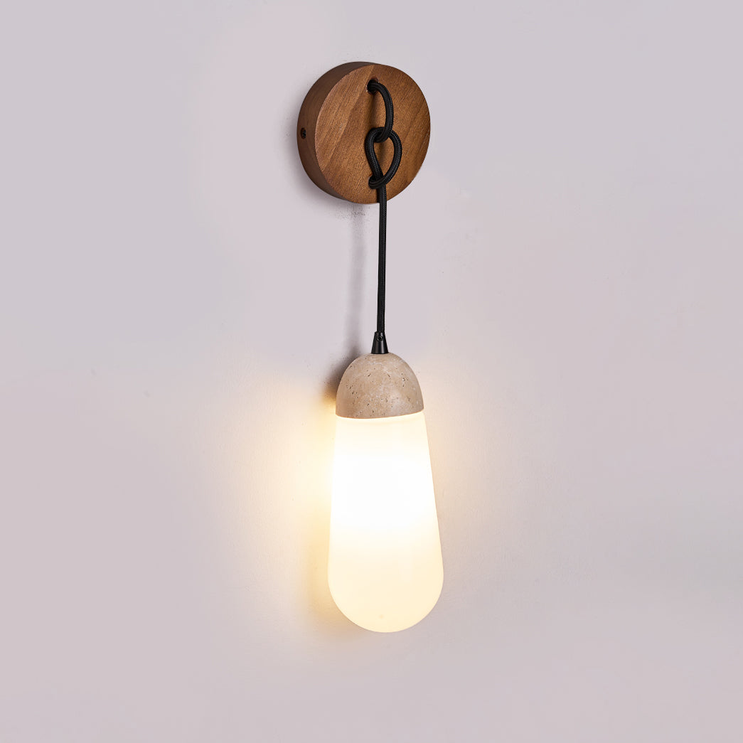 Denton Wall Lamp - Modern Travertine & Walnut Wood Sconce