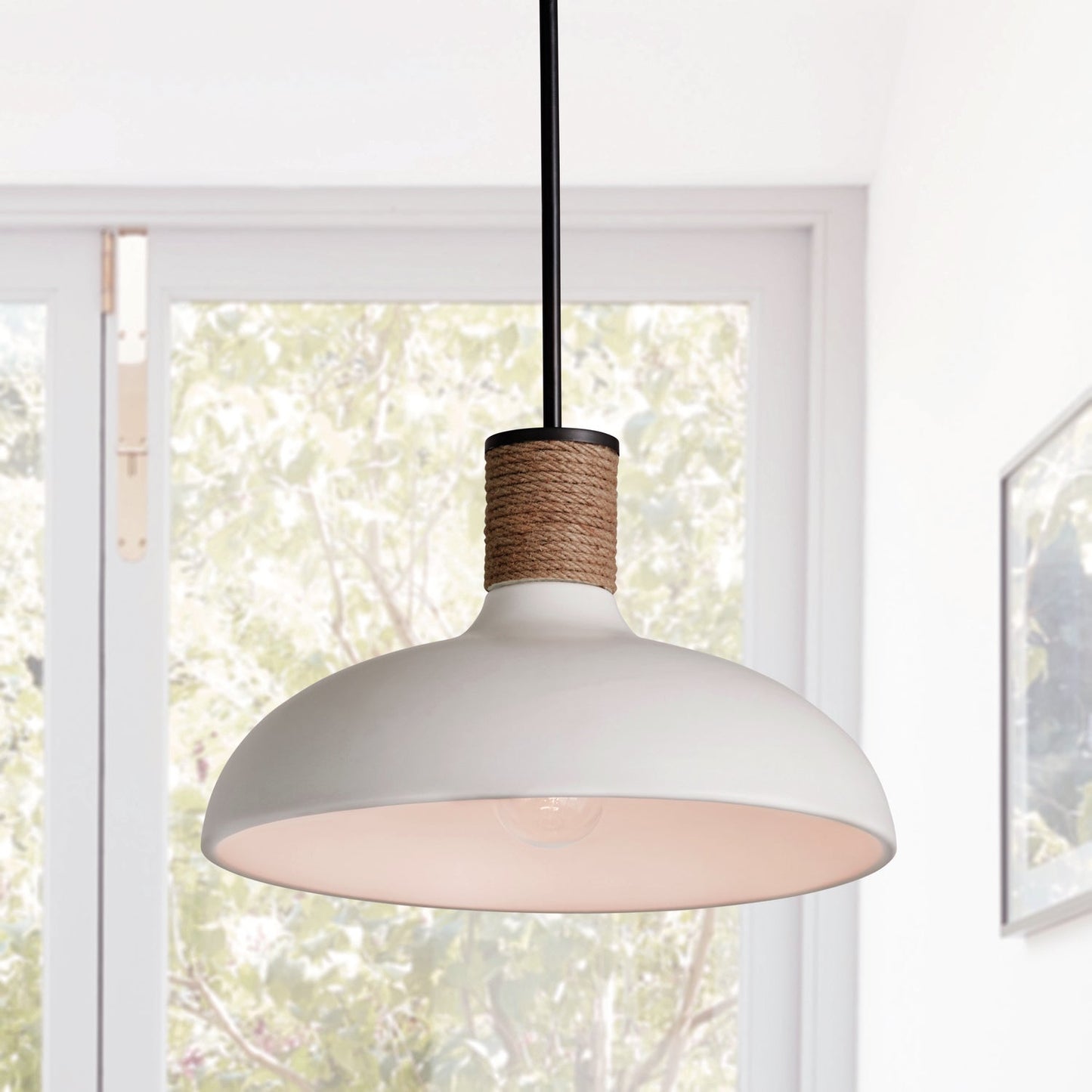 Destin Pendant Lamp - Artisan Wide Dome 1-Light Pendant with Jute Rope Detail