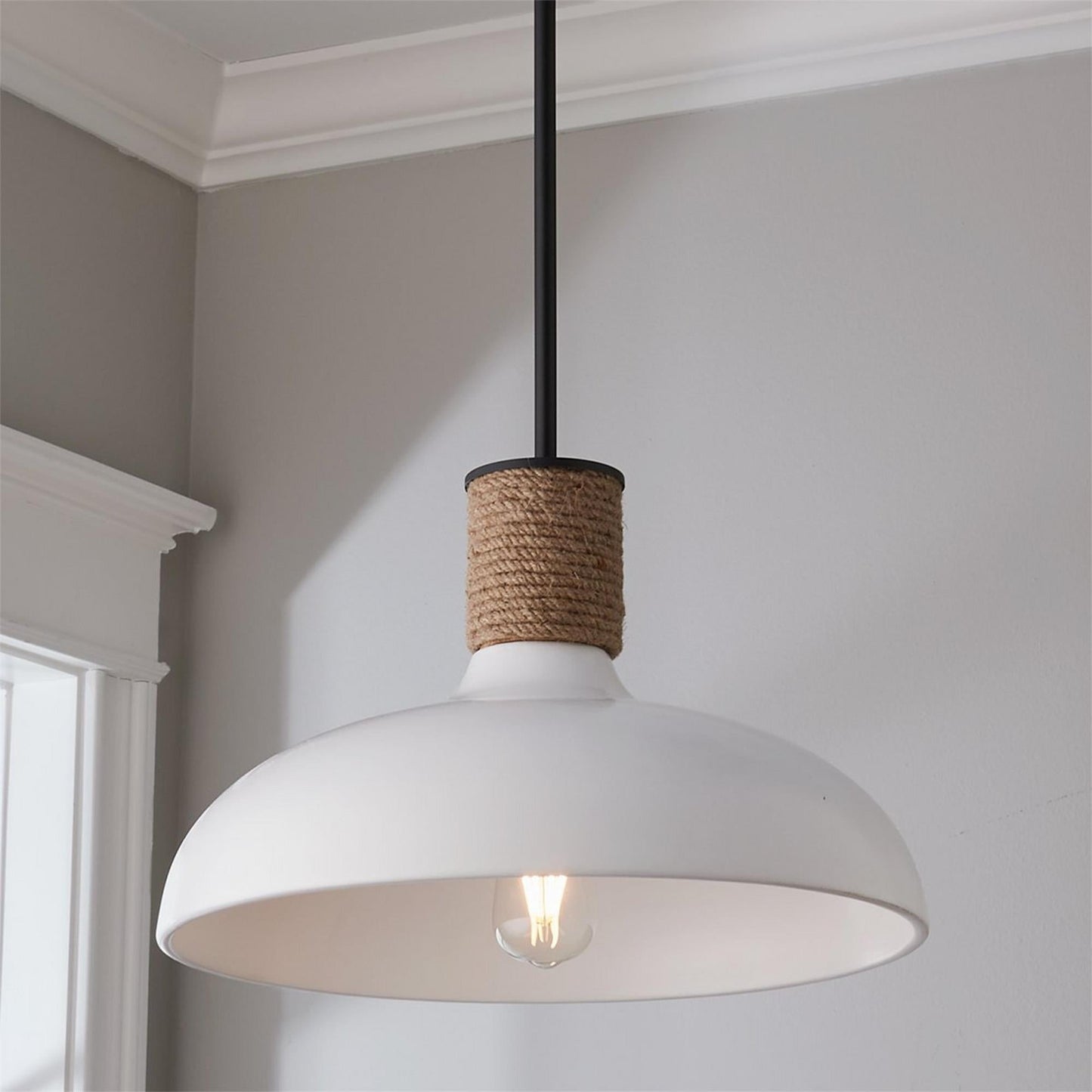 Destin Pendant Lamp - Artisan Wide Dome 1-Light Pendant with Jute Rope Detail