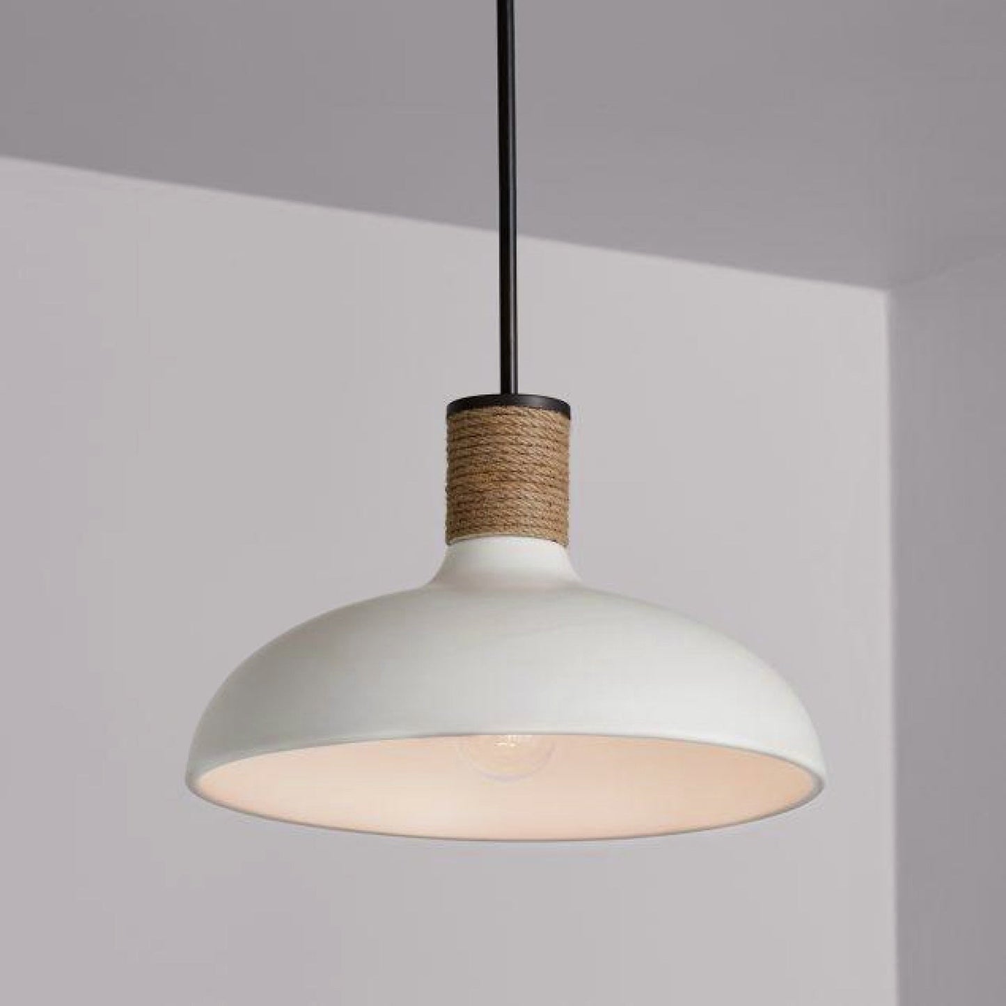 Destin Pendant Lamp - Artisan Wide Dome 1-Light Pendant with Jute Rope Detail