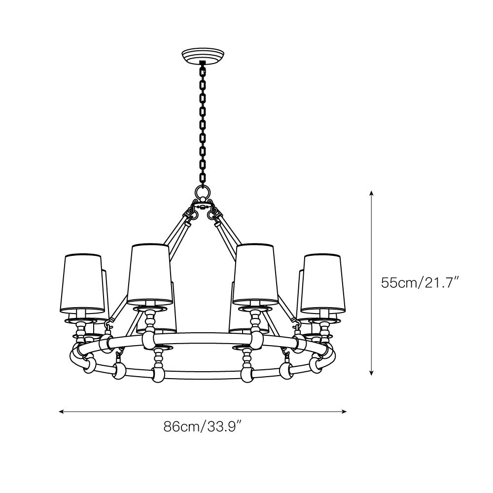 Devon Round Chandelier - 8-Light Traditional Candle Chandelier with Fabric Shades