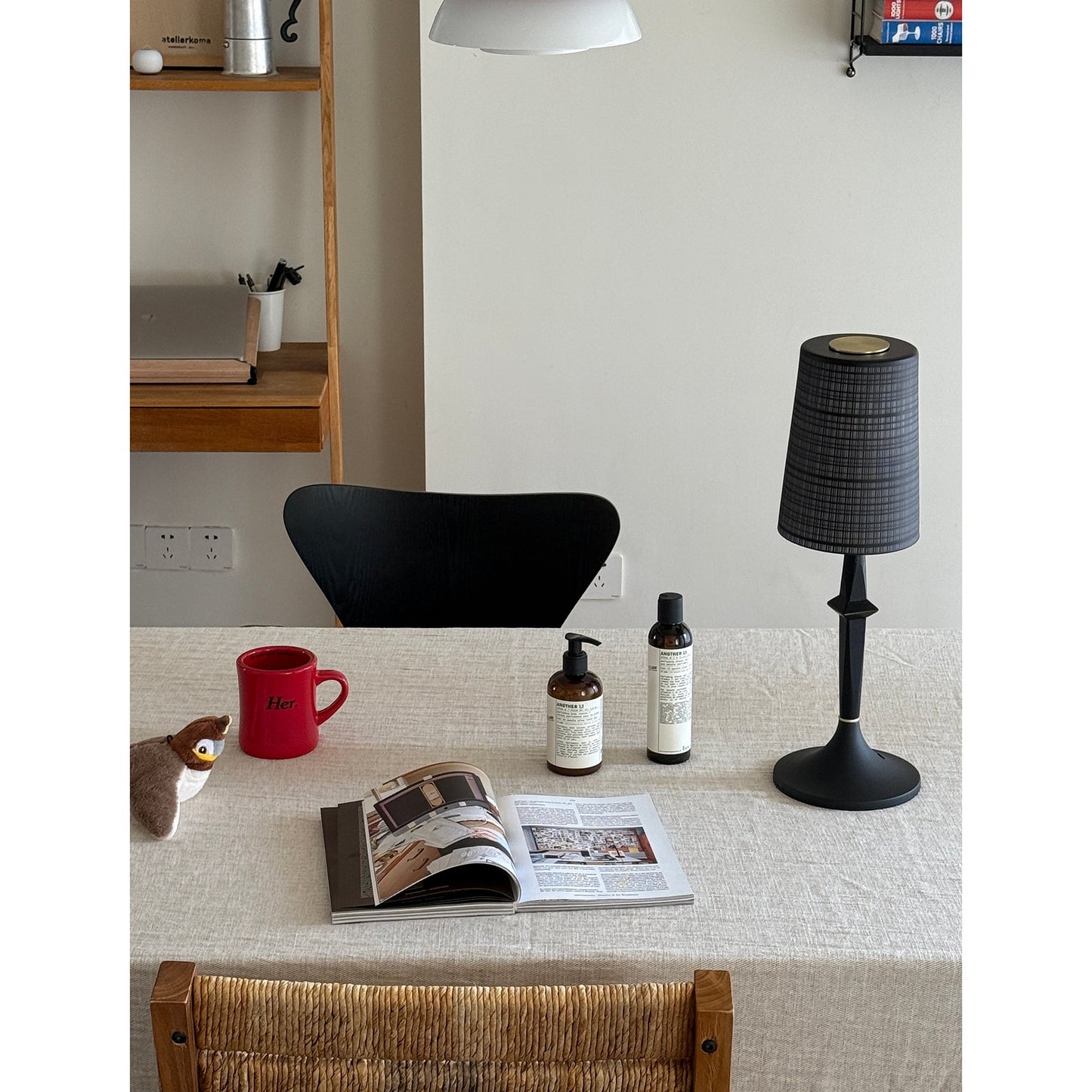 Devon Black Table Lamp - Portable Cordless Rechargeable Wood & Glass Light