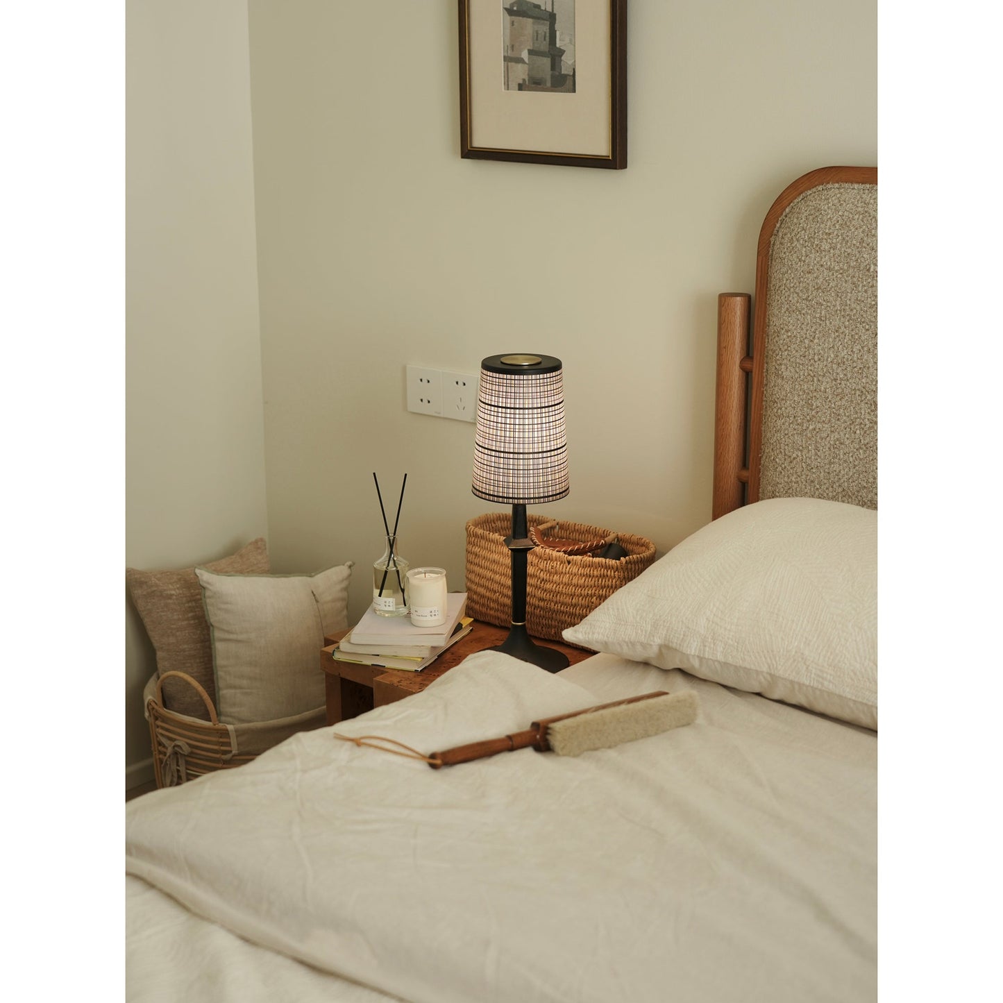 Devon Black Table Lamp - Portable Cordless Rechargeable Wood & Glass Light