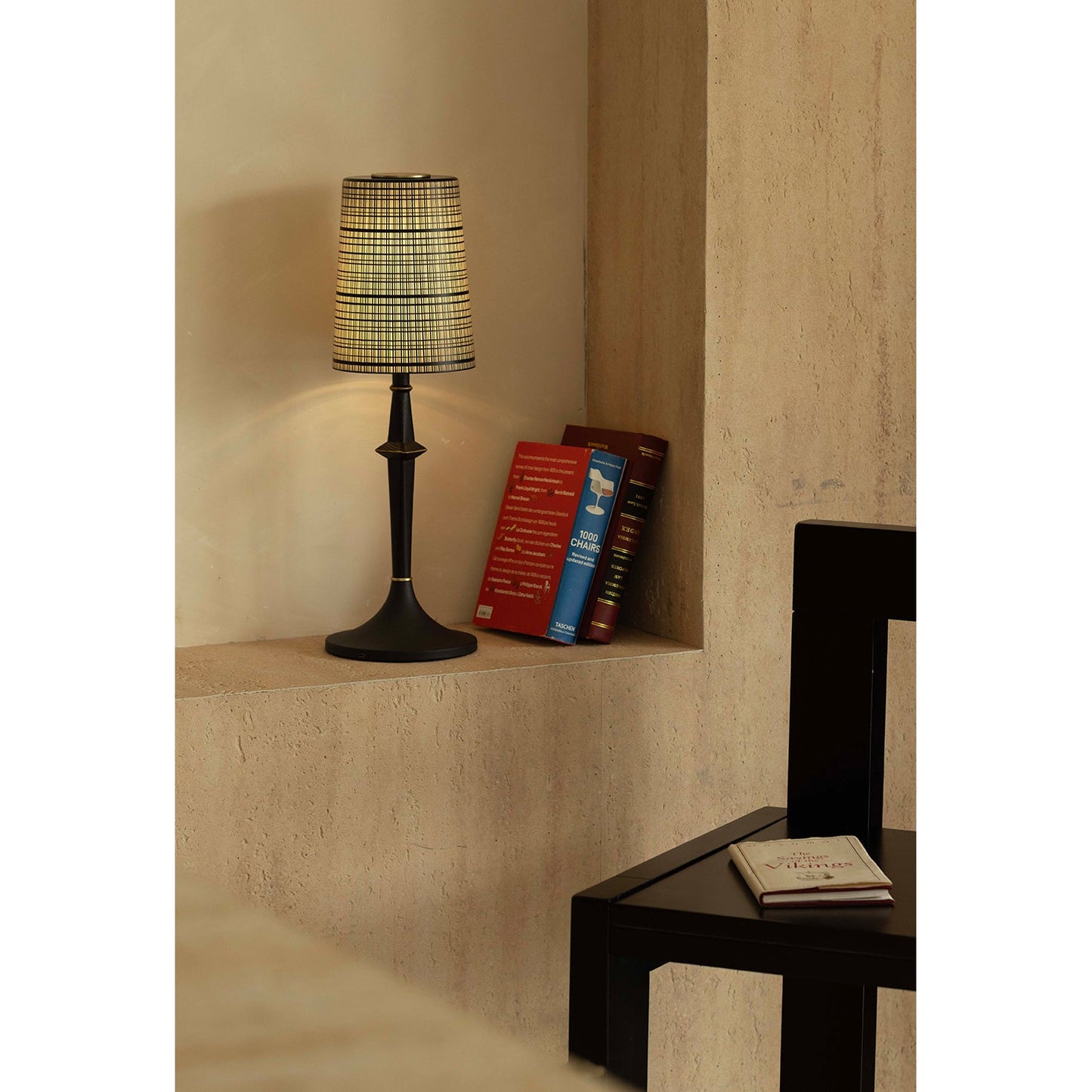Devon Black Table Lamp - Portable Cordless Rechargeable Wood & Glass Light