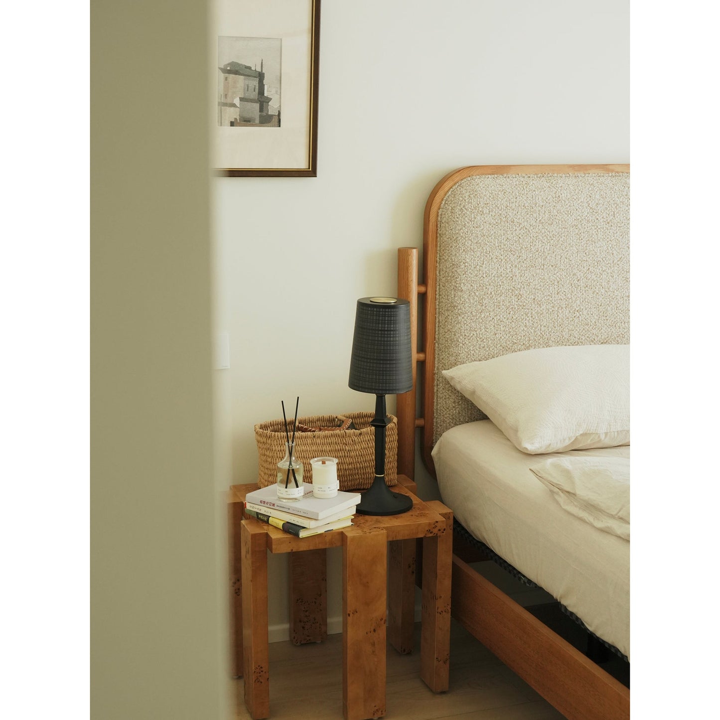 Devon Black Table Lamp - Portable Cordless Rechargeable Wood & Glass Light