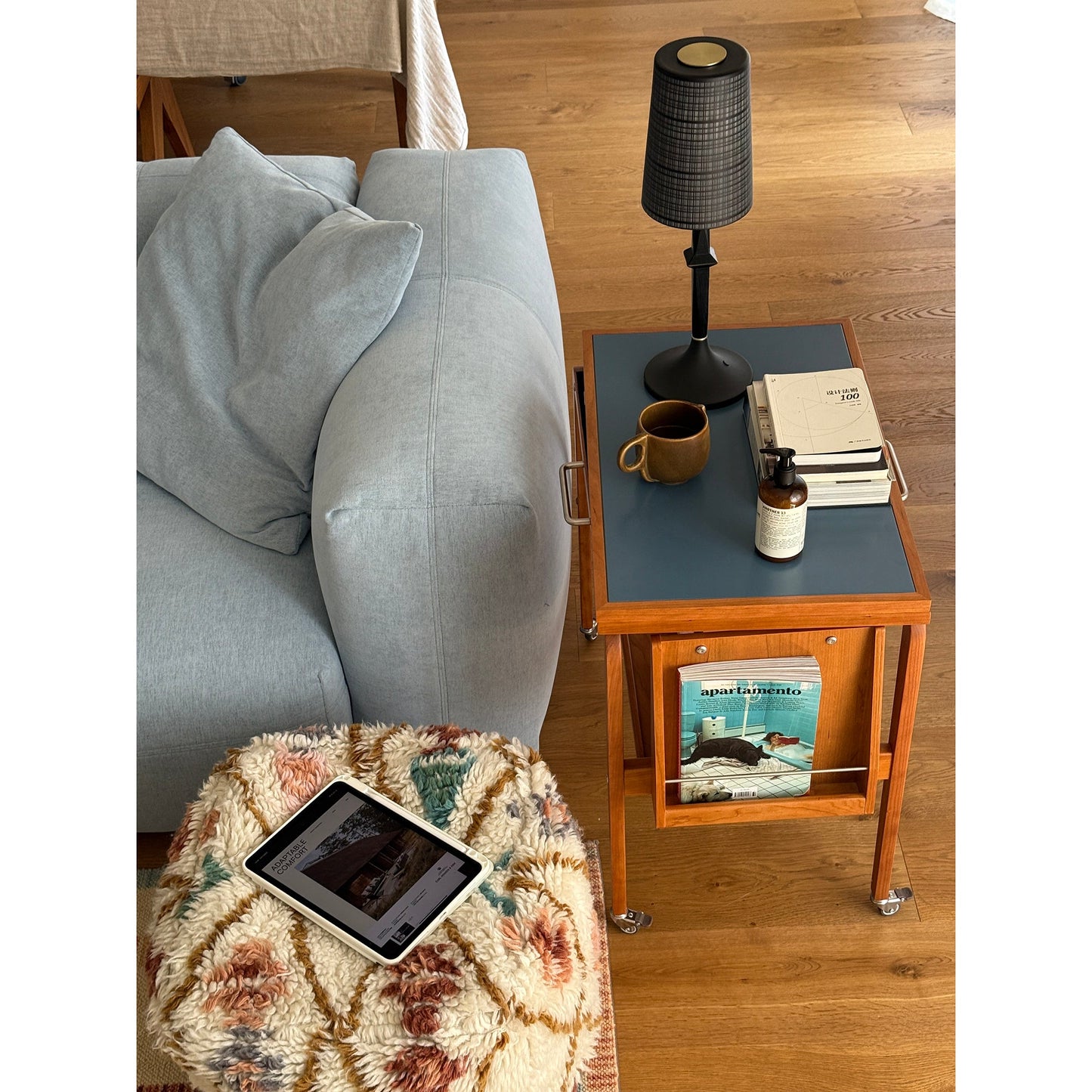 Devon Black Table Lamp - Portable Cordless Rechargeable Wood & Glass Light
