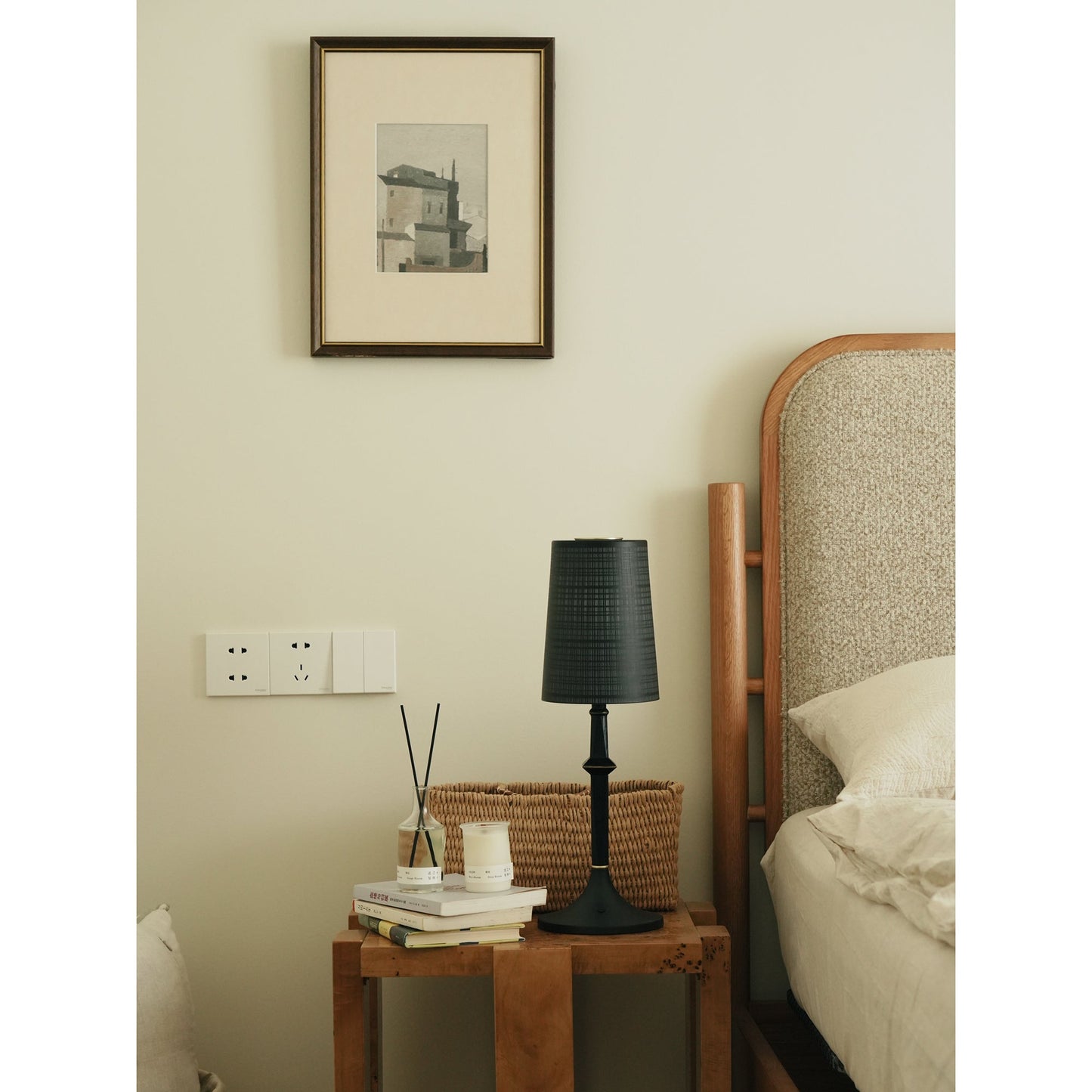 Devon Black Table Lamp - Portable Cordless Rechargeable Wood & Glass Light