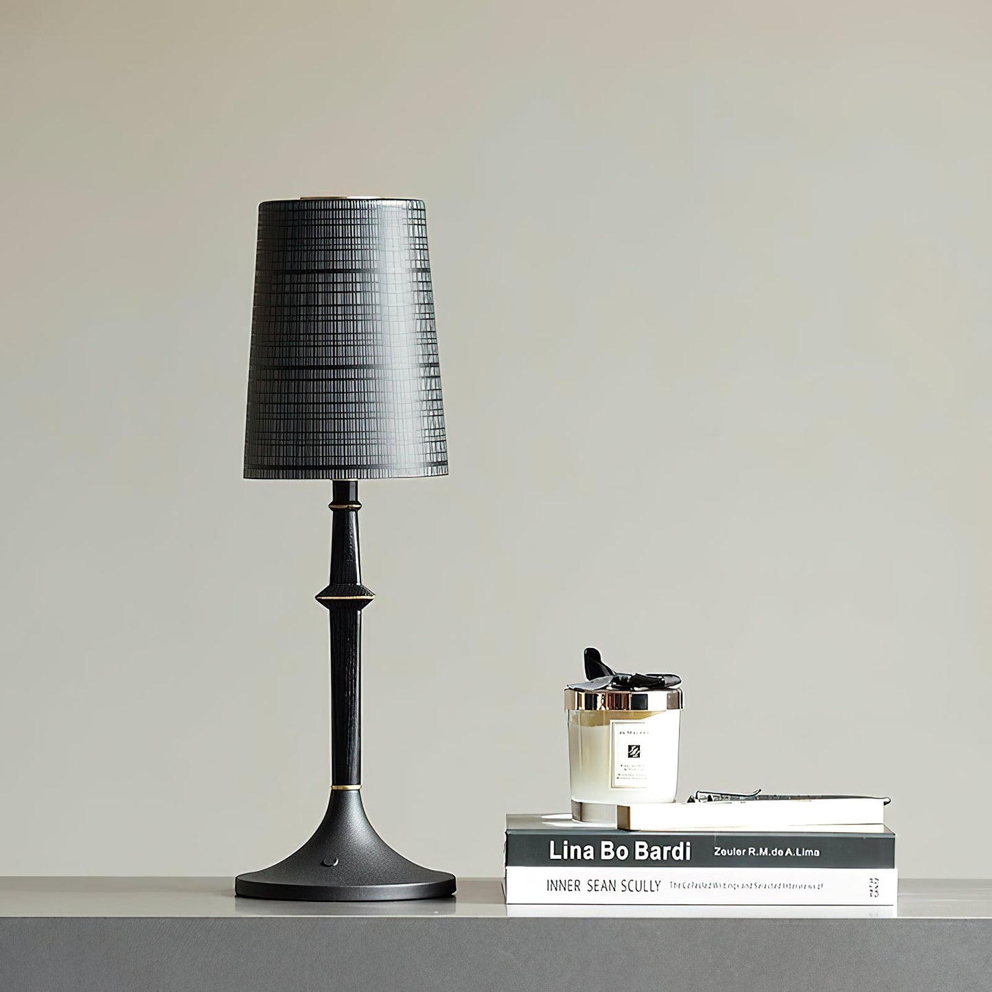 Devon Black Table Lamp - Portable Cordless Rechargeable Wood & Glass Light