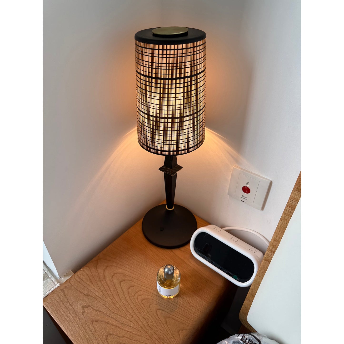 Devon Black Table Lamp - Portable Cordless Rechargeable Wood & Glass Light