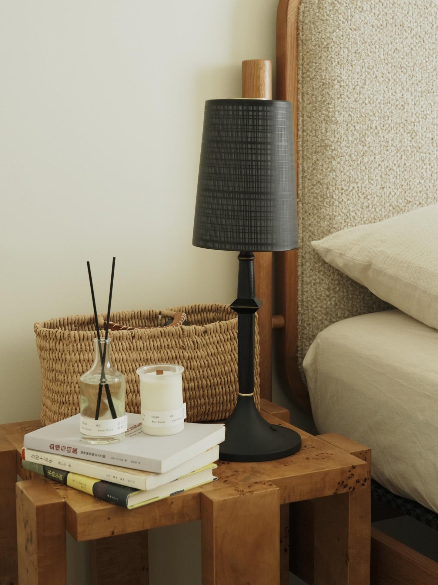 Devon Black Table Lamp - Portable Cordless Rechargeable Wood & Glass Light