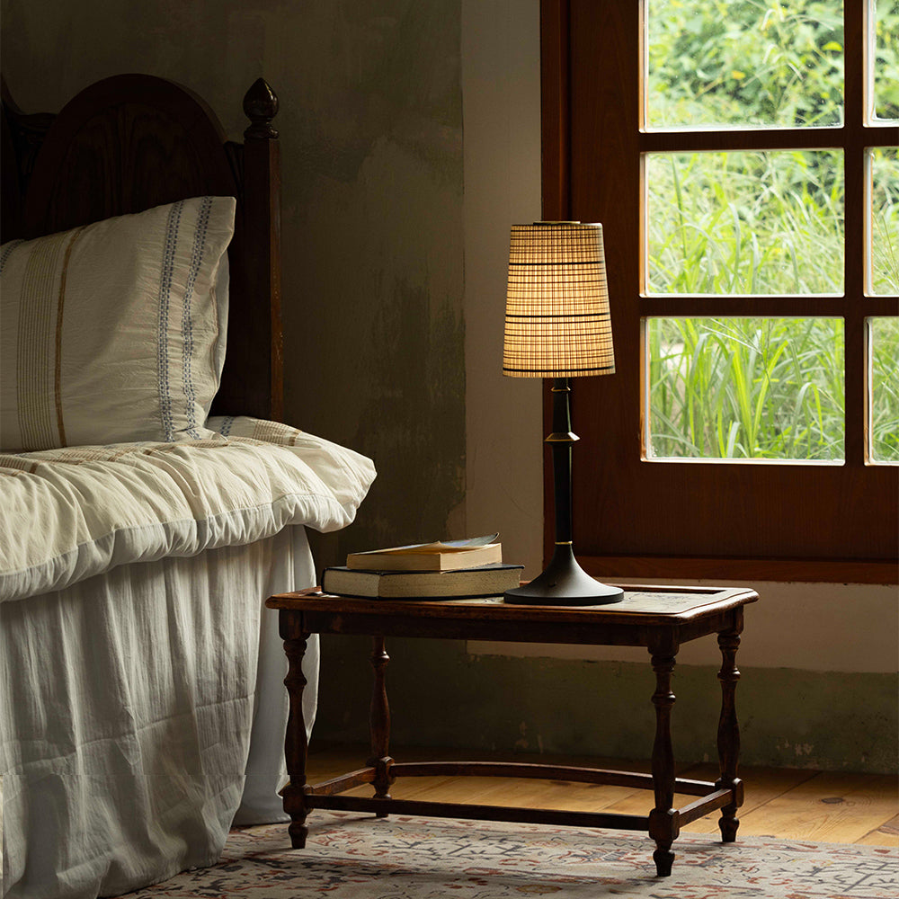 Devon Black Table Lamp - Portable Cordless Rechargeable Wood & Glass Light