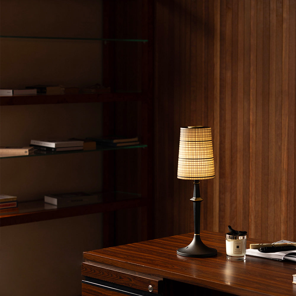 Devon Black Table Lamp - Portable Cordless Rechargeable Wood & Glass Light