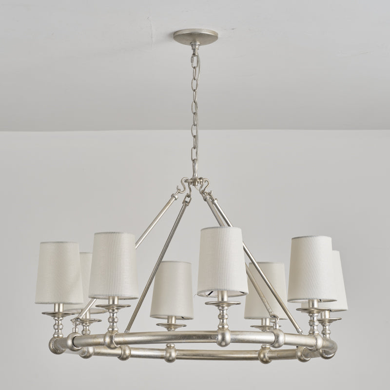 Devon Round Chandelier - 8-Light Traditional Candle Chandelier with Fabric Shades