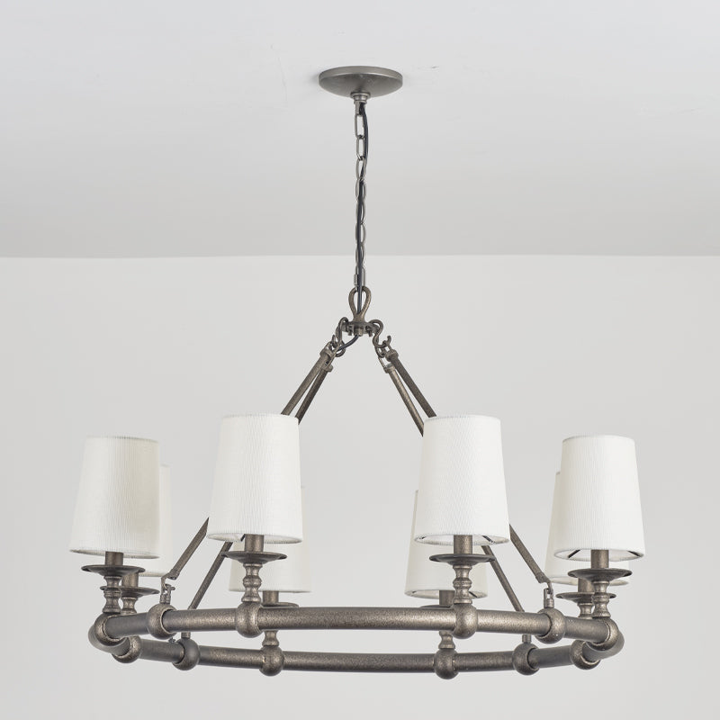Devon Round Chandelier - 8-Light Traditional Candle Chandelier with Fabric Shades