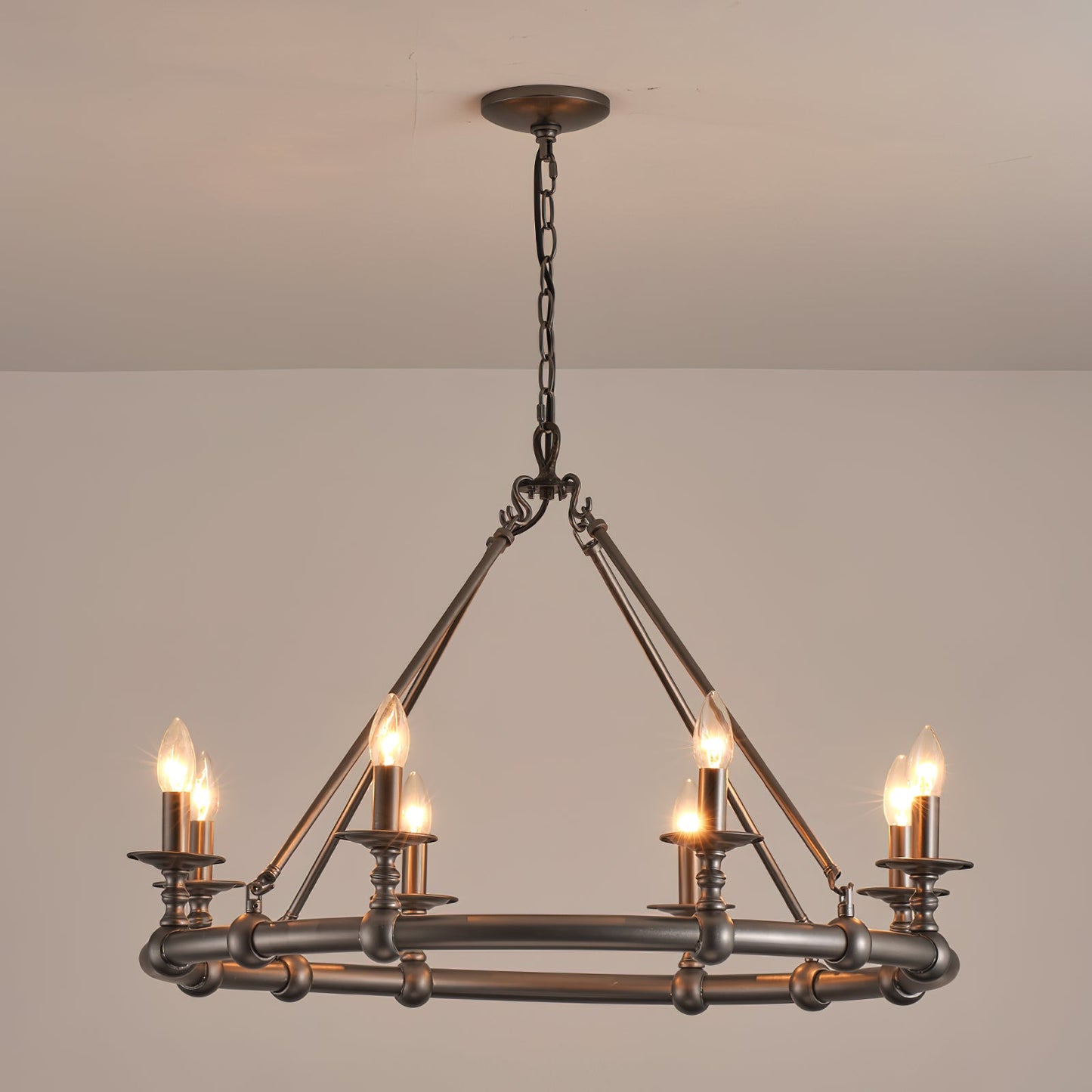 Devon Round Chandelier - 8-Light Traditional Candle Chandelier with Fabric Shades