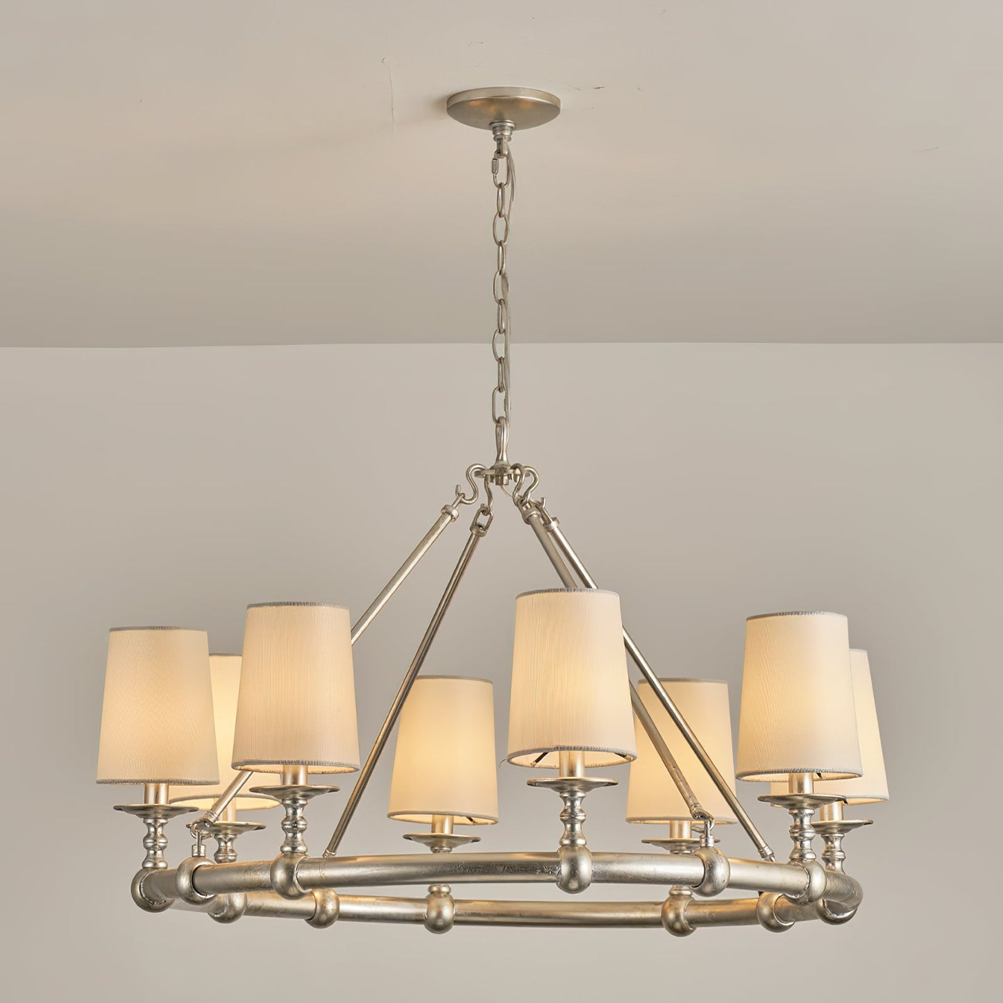 Devon Round Chandelier - 8-Light Traditional Candle Chandelier with Fabric Shades