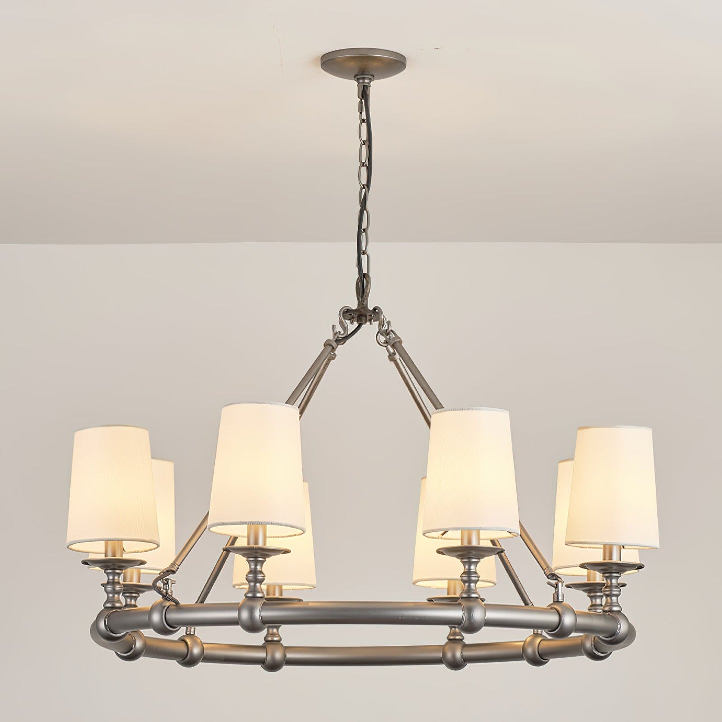 Devon Round Chandelier - 8-Light Traditional Candle Chandelier with Fabric Shades
