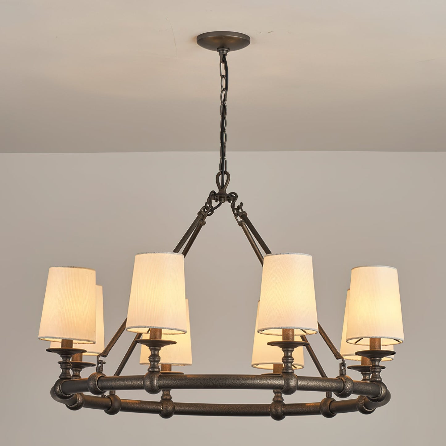 Devon Round Chandelier - 8-Light Traditional Candle Chandelier with Fabric Shades