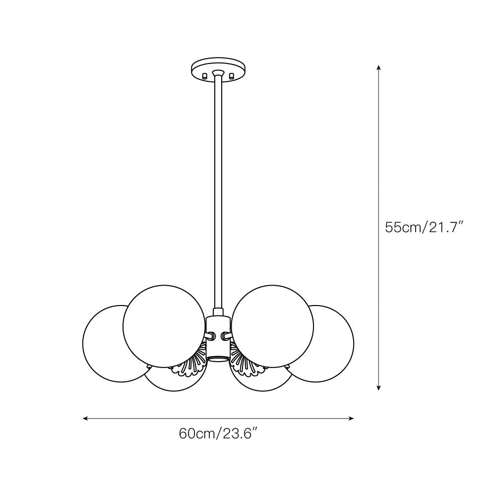 Dewdrop Globe Chandelier - 6-Light Art Deco Flower Cap Glass Pendant
