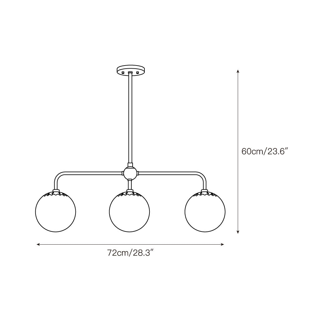 Dewdrop Globe Pendant Lamp - Modern 3-Light Brass & Glass Linear Chandelie