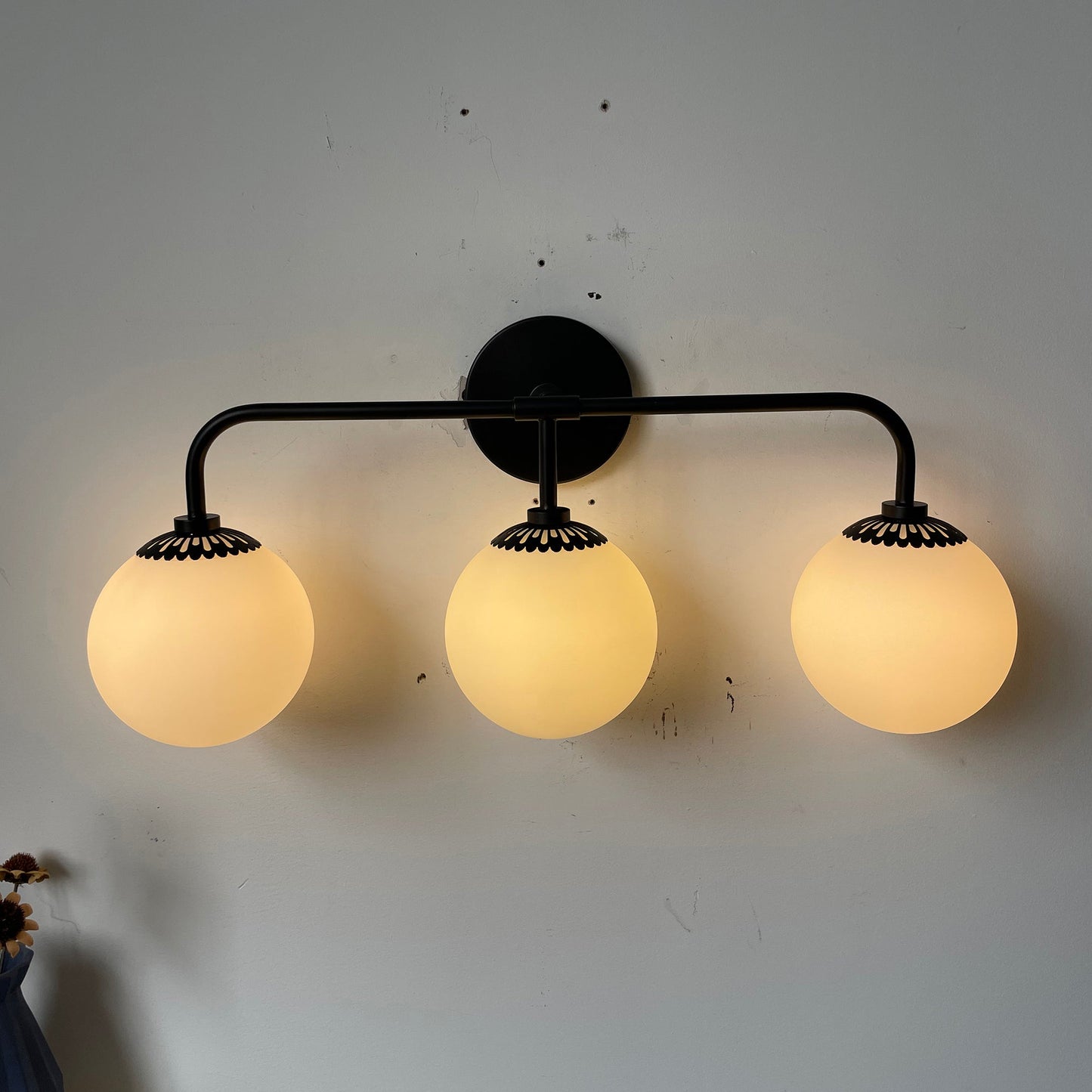 Dewdrop Globe Sconce - Art Deco Flower Cap Glass Vanity & Wall Light