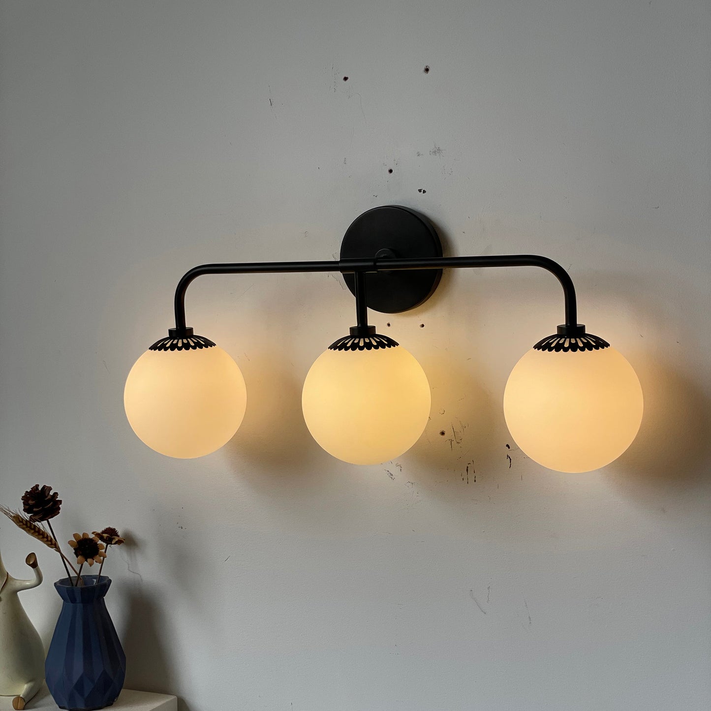 Dewdrop Globe Sconce - Art Deco Flower Cap Glass Vanity & Wall Light