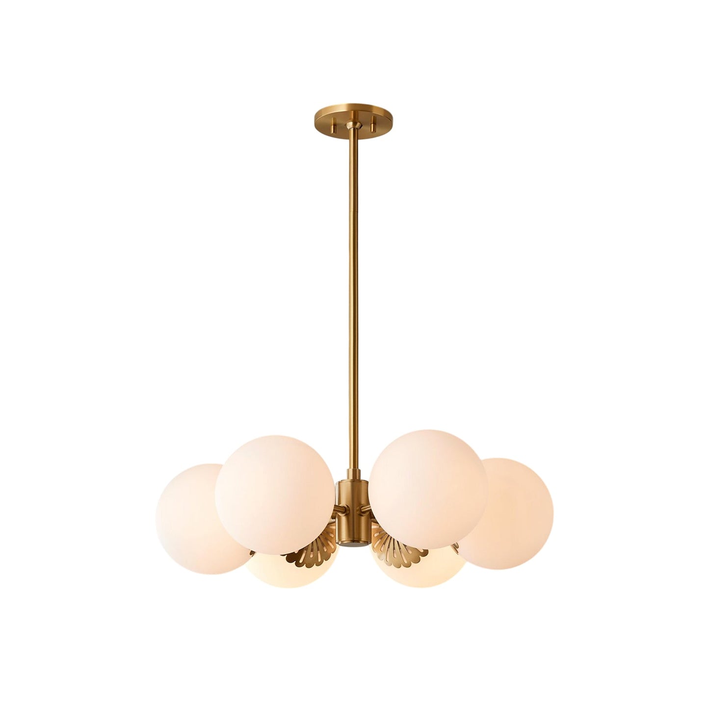 Dewdrop Globe Chandelier - 6-Light Art Deco Flower Cap Glass Pendant