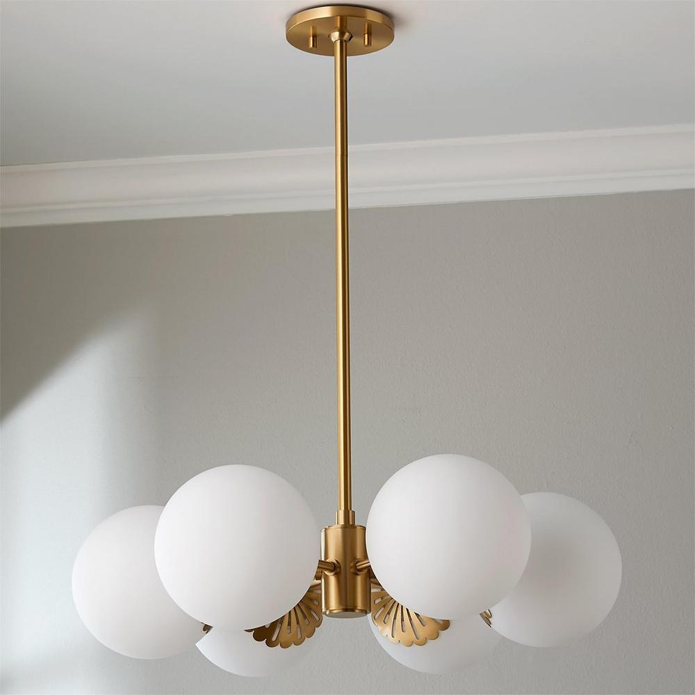 Dewdrop Globe Chandelier - 6-Light Art Deco Flower Cap Glass Pendant