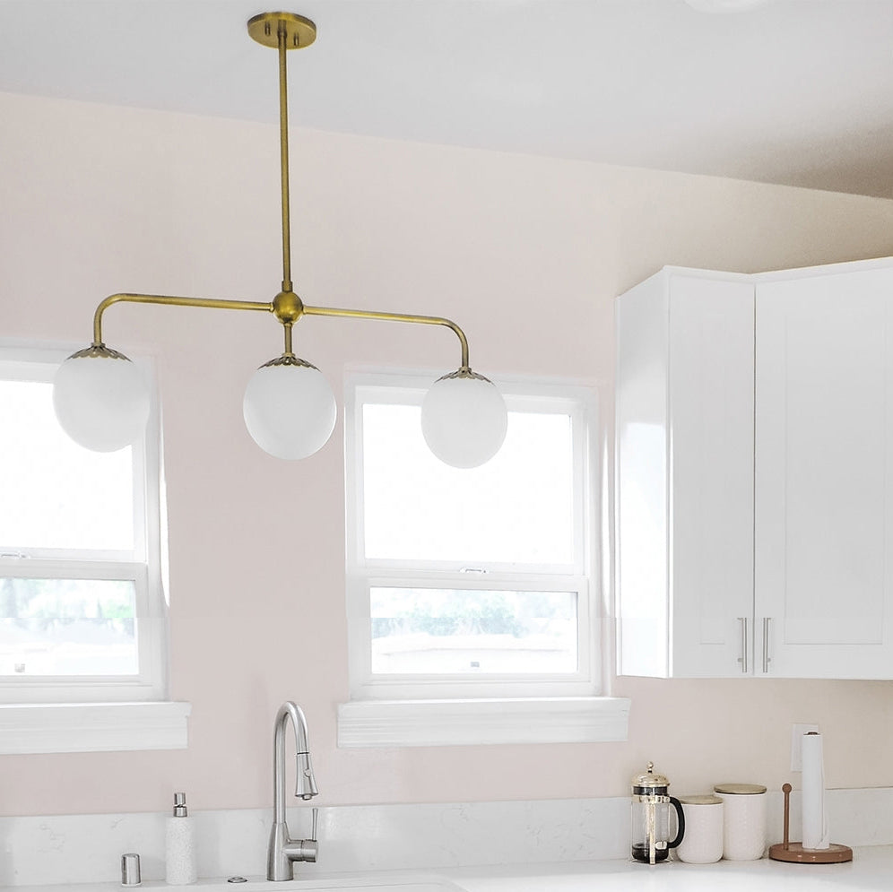 Dewdrop Globe Pendant Lamp - Modern 3-Light Brass & Glass Linear Chandelie