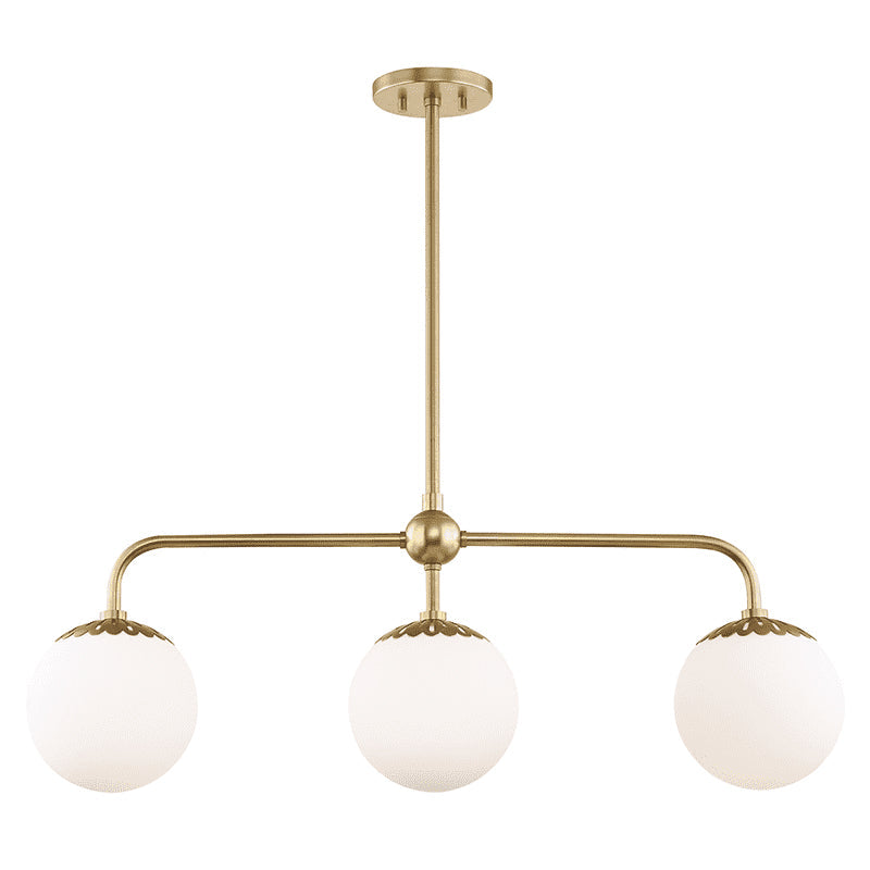 Dewdrop Globe Pendant Lamp - Modern 3-Light Brass & Glass Linear Chandelie