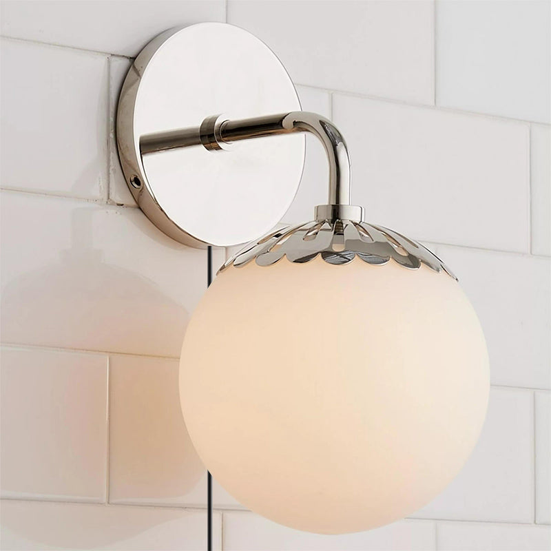 Dewdrop Globe Plug-in Sconce - Flower Cap Glass Wall Light with Cord