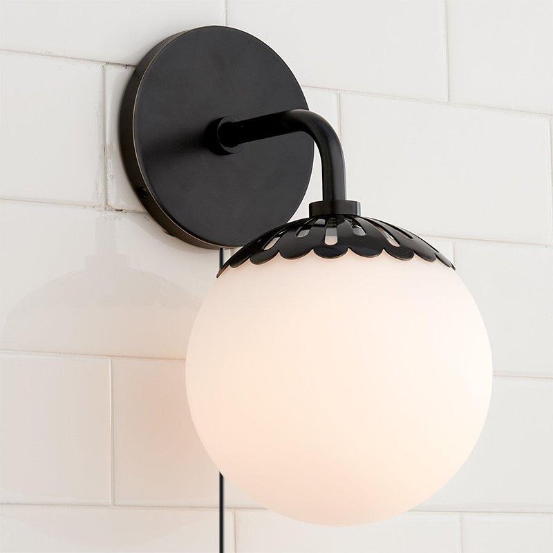 Dewdrop Globe Plug-in Sconce - Flower Cap Glass Wall Light with Cord