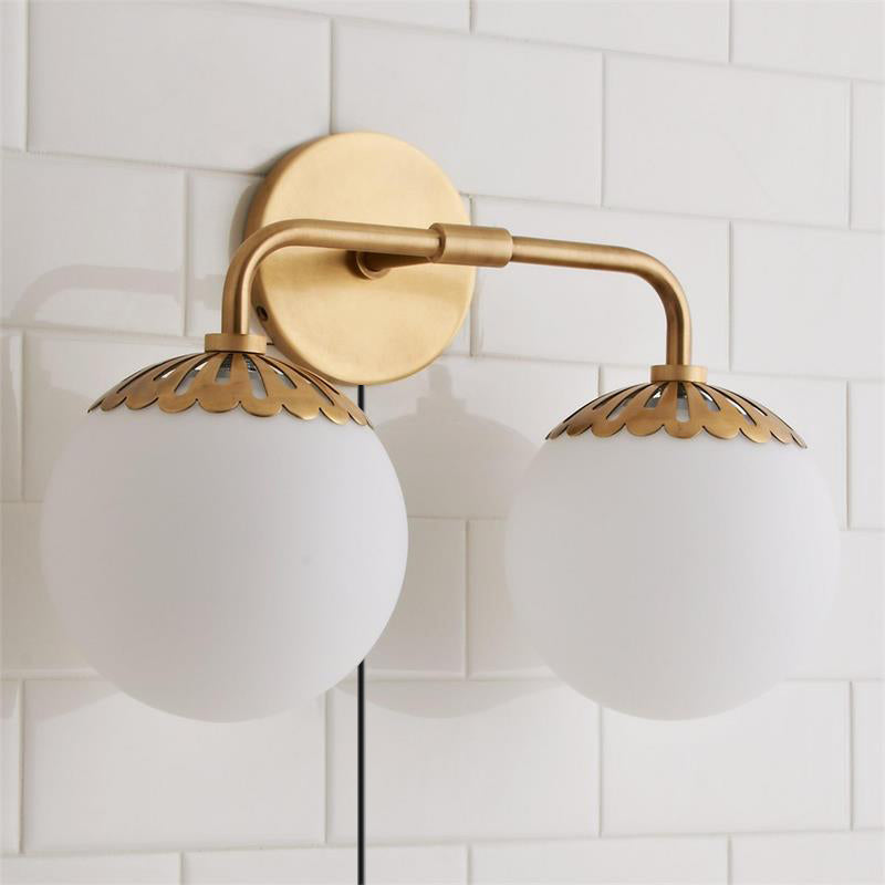 Dewdrop Globe Plug-in Sconce - Flower Cap Glass Wall Light with Cord
