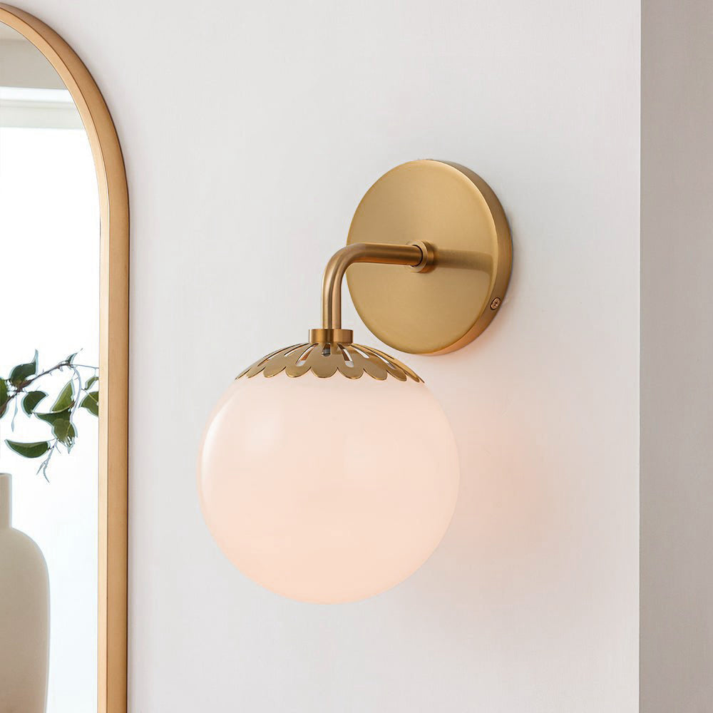 Dewdrop Globe Sconce - Art Deco Flower Cap Glass Vanity & Wall Light