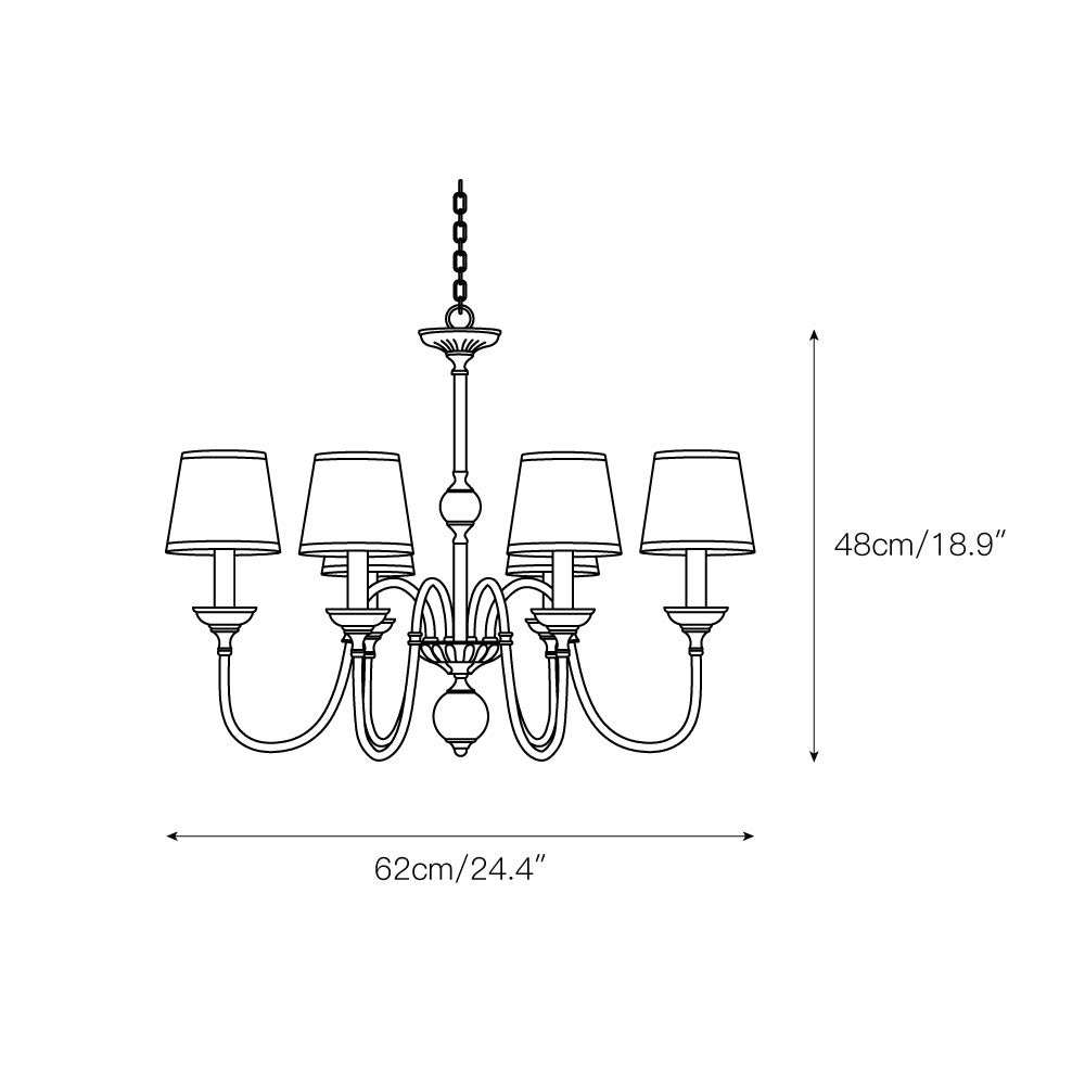 Diana Brass Chandelier – Classical Floral Relief Solid Brass & Fabric Shade Chandelier