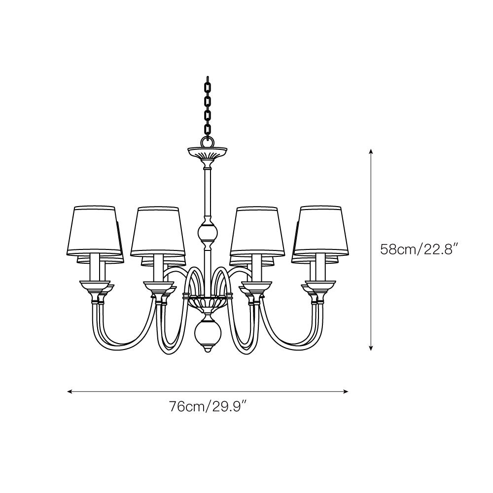 Diana Brass Chandelier – Classical Floral Relief Solid Brass & Fabric Shade Chandelier