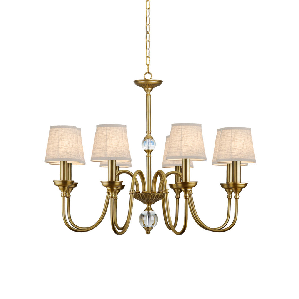 Diana Brass Chandelier – Classical Floral Relief Solid Brass & Fabric Shade Chandelier