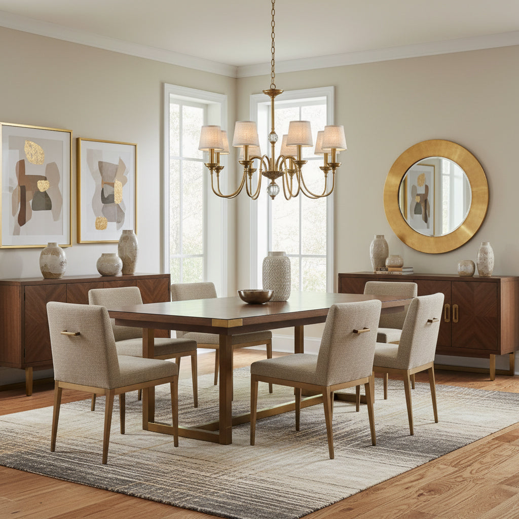 Diana Brass Chandelier – Classical Floral Relief Solid Brass & Fabric Shade Chandelier
