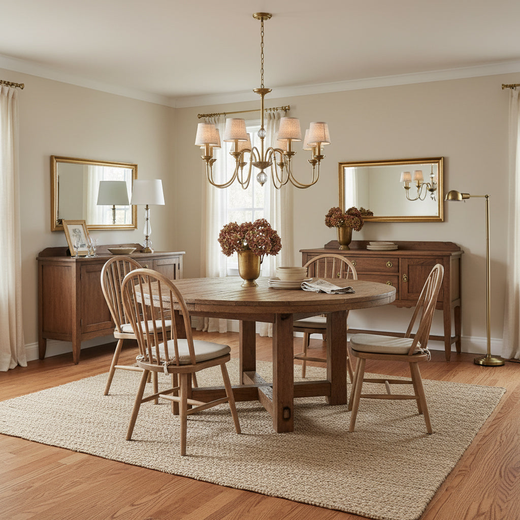 Diana Brass Chandelier – Classical Floral Relief Solid Brass & Fabric Shade Chandelier