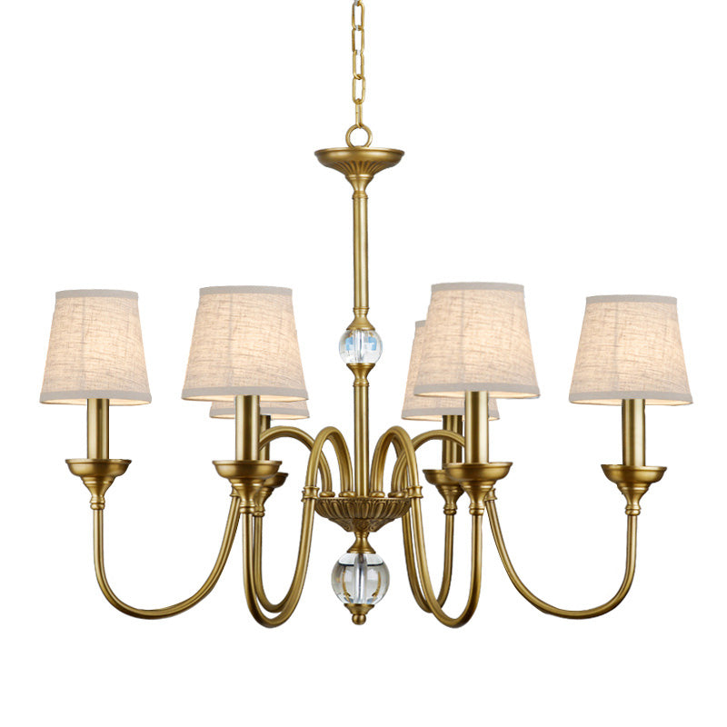Diana Brass Chandelier – Classical Floral Relief Solid Brass & Fabric Shade Chandelier