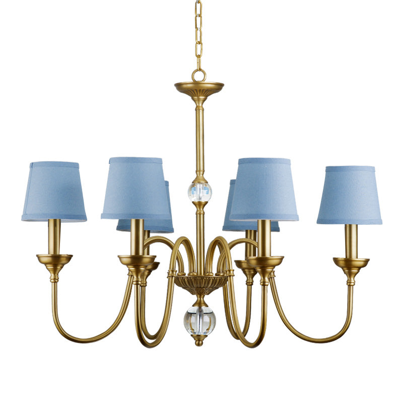 Diana Brass Chandelier – Classical Floral Relief Solid Brass & Fabric Shade Chandelier
