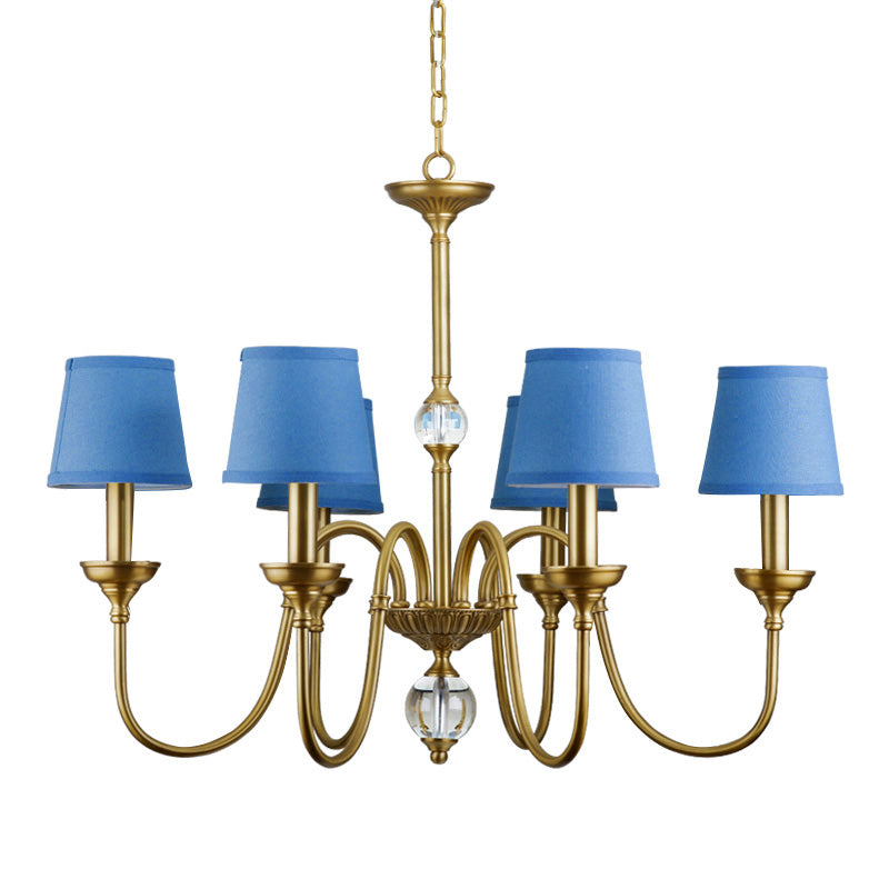 Diana Brass Chandelier – Classical Floral Relief Solid Brass & Fabric Shade Chandelier