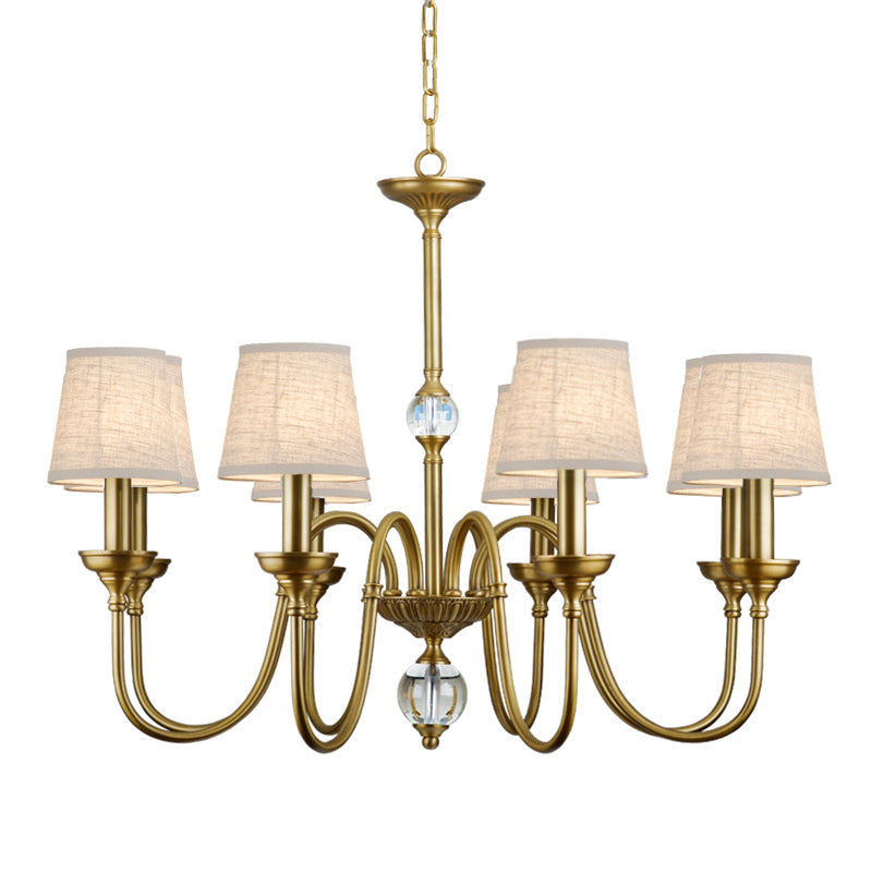 Diana Brass Chandelier – Classical Floral Relief Solid Brass & Fabric Shade Chandelier