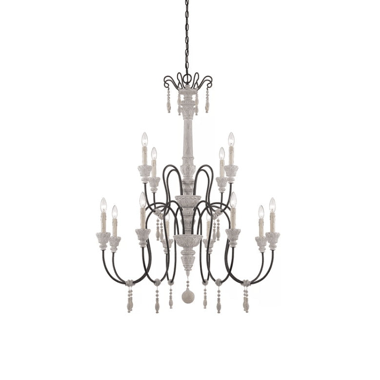 Dinardo Chandelier – Hand-Carved Wood & Wrought Iron Candelabra Chandelier