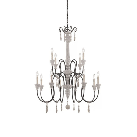 Dinardo Chandelier – Hand-Carved Wood & Wrought Iron Candelabra Chandelier