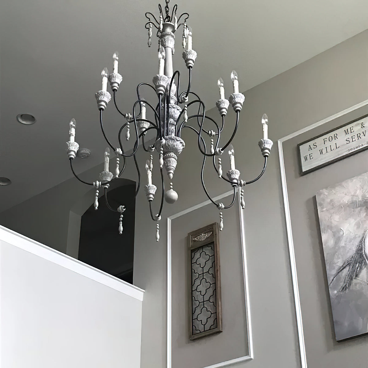 Dinardo Chandelier – Hand-Carved Wood & Wrought Iron Candelabra Chandelier