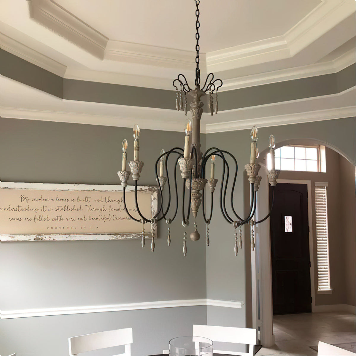 Dinardo Chandelier – Hand-Carved Wood & Wrought Iron Candelabra Chandelier