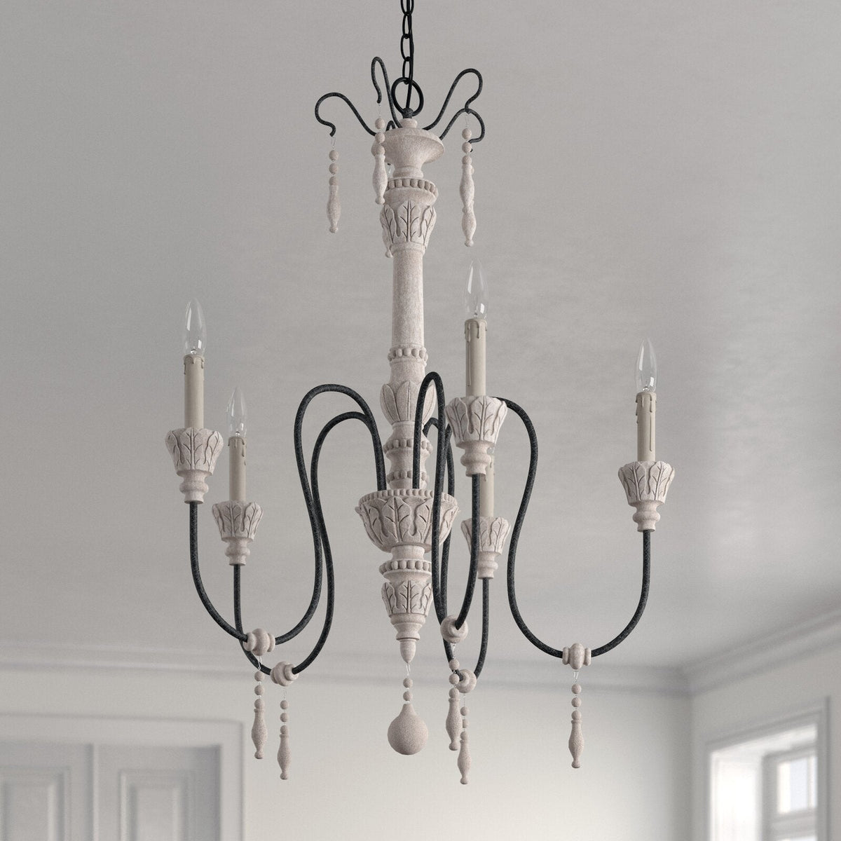 Dinardo Chandelier – Hand-Carved Wood & Wrought Iron Candelabra Chandelier