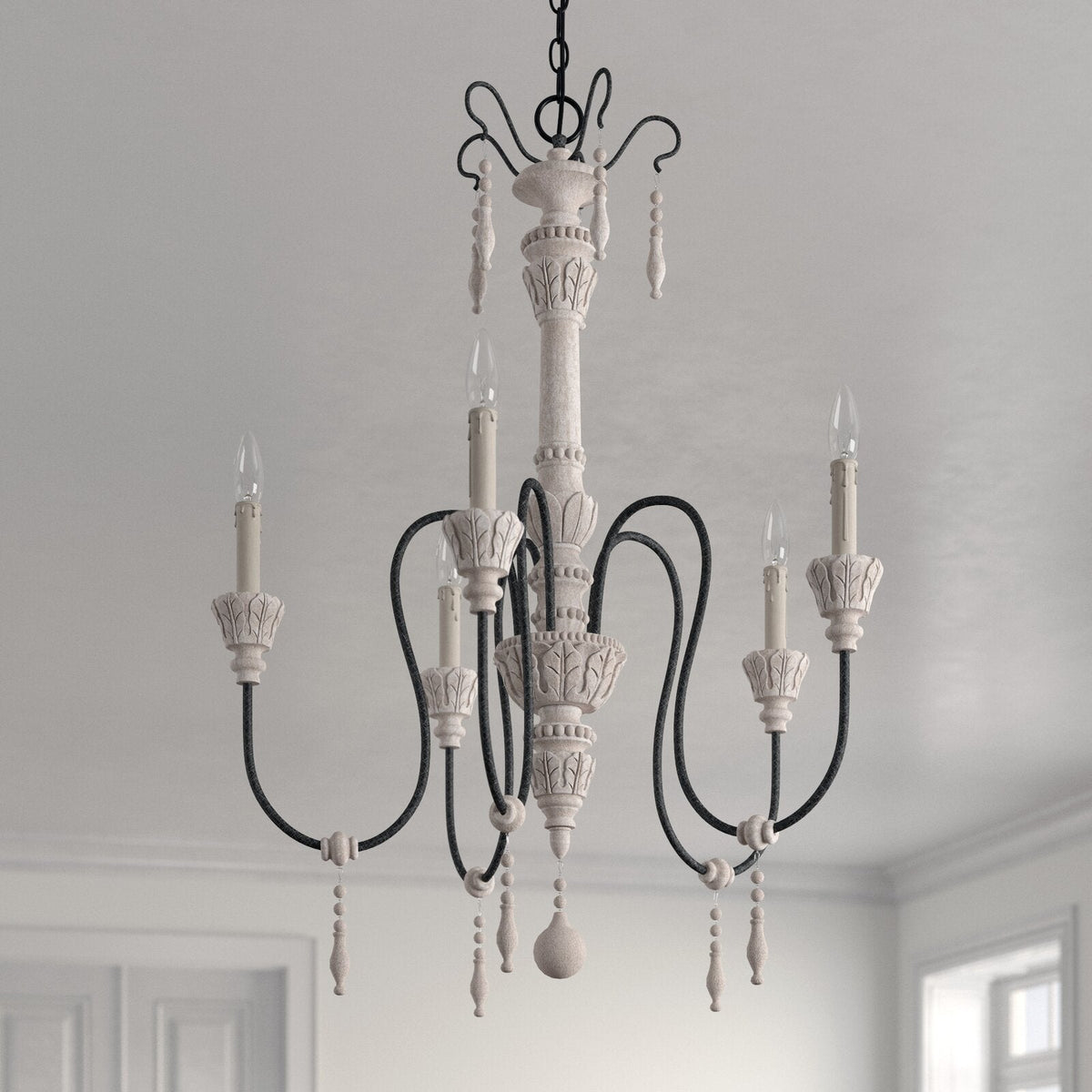 Dinardo Chandelier – Hand-Carved Wood & Wrought Iron Candelabra Chandelier
